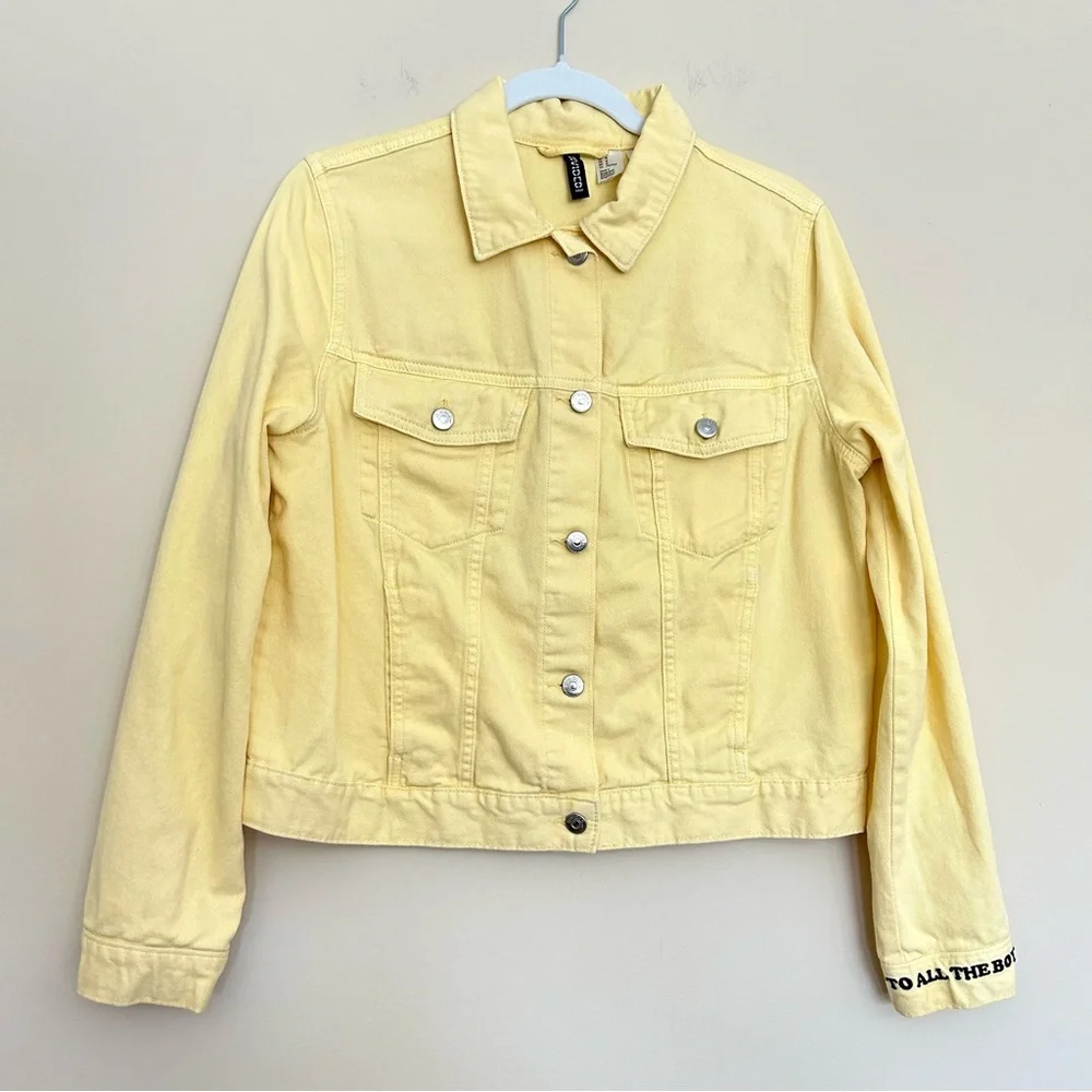 Divided by H&M Women’s Spring Yellow Cropped Denim Jean Jacket - Picture 10 of 11